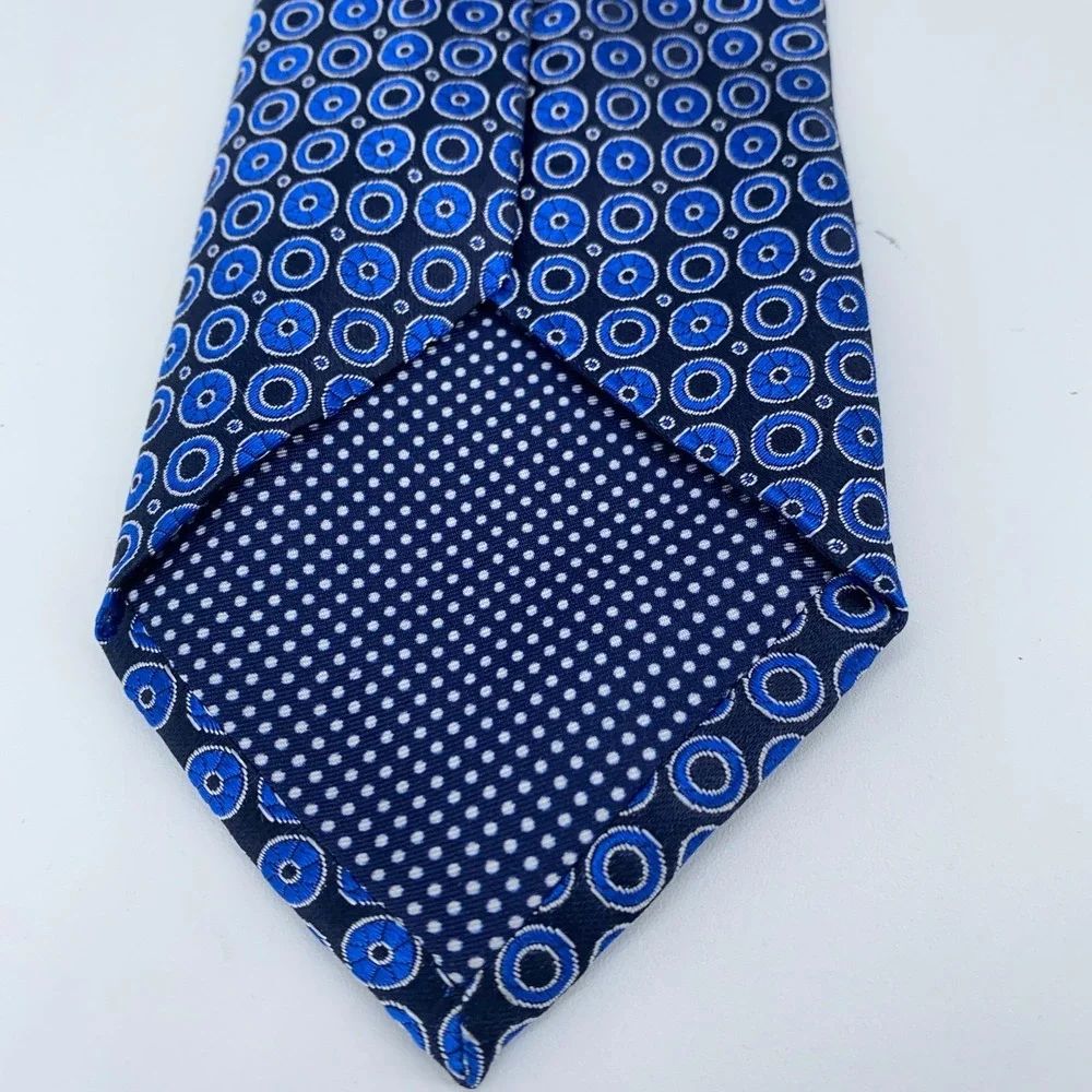 Eton Tie Mens‎ One Size Navy Blue Circle Print Silk Classic Necktie Italy Made